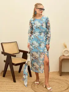 SASSAFRAS Women Floral Printed Midi Fit & Flare Dress