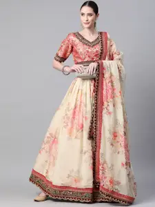 DIVASTRI Embroidered Sequinned Semi-Stitched Lehenga & Unstitched Blouse With Dupatta