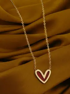 Carlton London 18kt Gold Plated Stainless Steel Red Enamel Heart Necklace