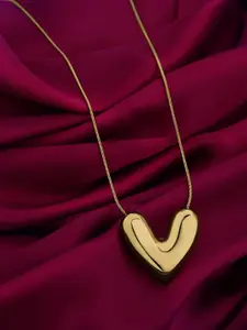 Carlton London 18kt Gold Plated Stainless Steel Puff Heart Necklace