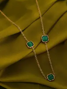 Carlton London 18kt Gold Plated Stainless Steel Green Emerald Necklace