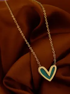 Carlton London 18kt Gold Plated Stainless Steel Green Enamel Heart Necklace