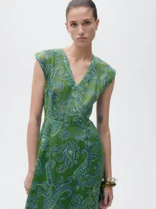 MANGO Paisley Print A-Line Sleeveless Midi Dress