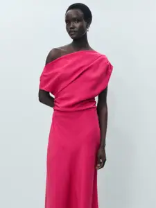 MANGO One Shoulder Asymmetric A-Line Midi Dress