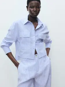 MANGO Cotton Linen Striped Boxy Casual Shirt