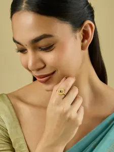 Kushal's Fashion Jewellery Green Gold-Plated Ethnic Antique Finger Ring