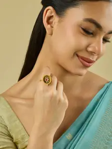 Kushal's Fashion Jewellery Ruby Gold-Plated Ethnic Antique Finger Ring