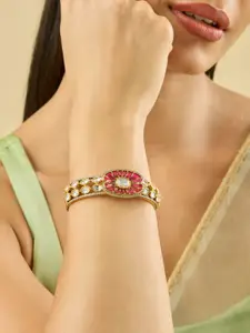 Kushal's Fashion Jewellery Ruby Victorian-Plated Ethnic Kundan Kada Bangle