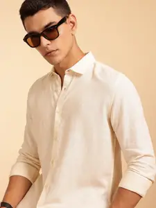 French Connection Men Solid Slim Fit Cotton Linen Casual Shirt