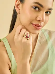 Kushal's Fashion Jewellery Victorian-Plated Kundan Stone Studded Finger Ring