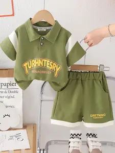 INCLUD Boys Printed Polo Collar T-shirt With Shorts