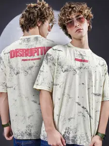 Maniac Men Abstract Printed Round Neck Cotton Oversized T-shirt