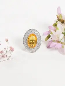 Niska Stainless Steel Crystals Studded Adjustable Finger Ring