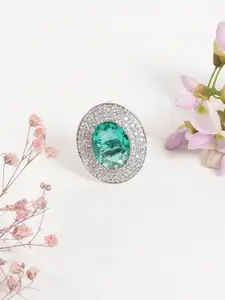 Niska Stainless Steel Crystals Studded Adjustable Finger Ring