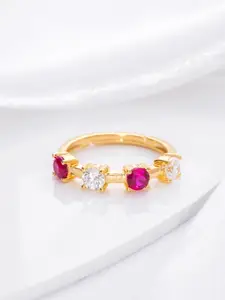 Zavya 925 Sterling Silver Gold-Plated CZ Studded Adjustable Finger Ring