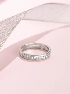 Zavya 925 Sterling Silver Rhodium-Plated CZ Studded Finger Ring