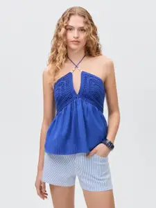 MANGO Women Striped Denim Shorts