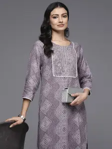 Indo Era Bandhani Printed Round Neck Straight Sequinned Kurta