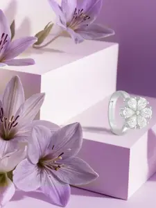 ANAYRA 92.5 Sterling Silver Artificial Stones Studded Finger Ring