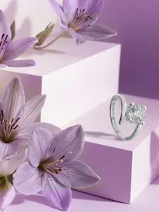 ANAYRA 92.5 Sterling Silver Artificial Stones Studded Finger Ring