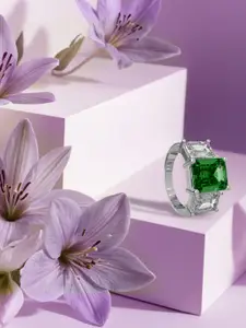 ANAYRA 92.5 Sterling Silver Artificial Stones Studded Finger Ring