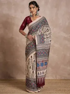 Anouk Women modal Ajrak Block Print Saree with Blouse Piece