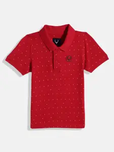 Allen Solly Junior Boys  Micro Ditsy Printed Polo Collar Pure Cotton T-shirt