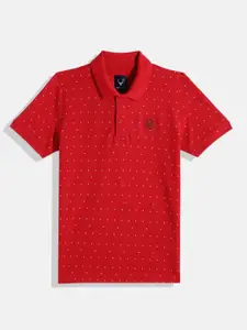 Allen Solly Junior Boys  Micro Ditsy Printed Polo Collar Pure Cotton T-shirt