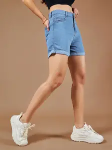 The Roadster Lifestyle Co Relaxed Fit Clean Look Mid Rise Denim Shorts