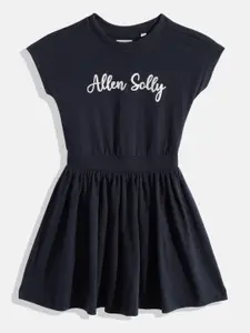 Allen Solly Junior Girls Brand Logo Printed Pure Cotton Fit & Flare Dress