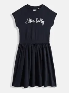 Allen Solly Junior Girls Brand Logo Printed Pure Cotton Fit & Flare Dress