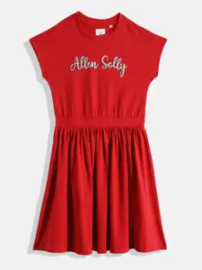 Allen Solly Junior Girls Brand Logo Printed Pure Cotton Fit & Flare Dress