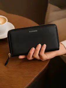 SILVIANO Women Leather Zip Around Wallet