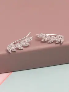 LeCalla 925 Sterling Silver-Plated Artificial Stones Studded Leaf Shaped Studs