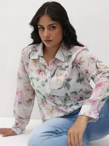 The Roadster Lifestyle Co. Plus Size Floral Print Georgette Shirt Style Longline Top