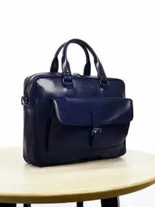 Gauge Machine Unisex Solid Blue Laptop Bag With Detachable Sling Strap
