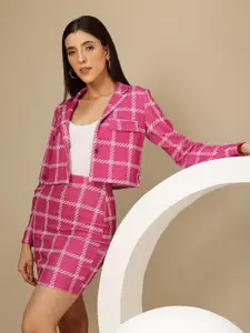 Chemistry Checked Crop Blazer with Skirt Co-Ord set