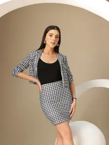 Chemistry Printed Crop Blazer & Skirt