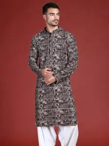 Anouk Geometric Embroidered Chikankari Sequinned Mandarin Collar Pure Cotton Kurta