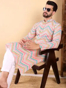 House of Pataudi Ikat Printed Mandarin Collar Straight Kurtas