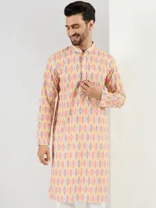 House of Pataudi Floral Embroidered Mandarin Collar Chikankari Straight Kurta