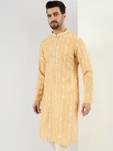 House of Pataudi Embroidered Mandarin Collar Chikankari Straight Kurta