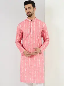 House of Pataudi Floral Embroidered Mandarin Collar Chikankari Straight Kurta