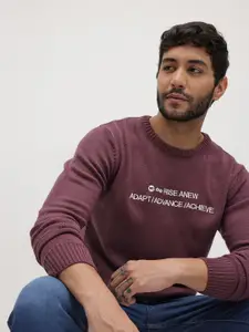 The Roadster Life Co. Typography Acrylic Pullover with Embroidered Detail