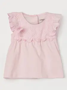 Juniors by Lifestyle Girls Floral Embroidered Flutter Sleeve Cotton Top