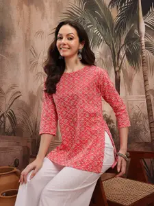 Sangria Ethnic Motifs Embroidered Boat Neck Thread Work Pure Cotton Thread Work Kurti