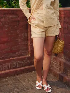 SASSAFRAS Ecru Women Printed High-Rise Cotton Shorts