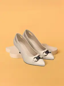 BAGATT Women Off White Leather Mid-Top Kitten Heels Pumps with Bows