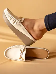 Indifeet Women Formal and Chunky Slip-On White Wedge Loafers