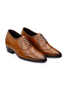 Bxxy Men Hidden Elevator Height Increasing Faux Leather Formal Full Brogue Lace-up Shoes
